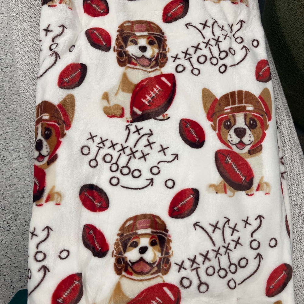 Fall Frenchies & Beagles Football Dogs French Bulldogs Plush Throw Blanket NWT